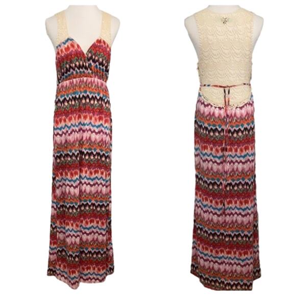 Karlie Red Maxi Dress With  Open Crochet Back Size Medium - Picture 1 of 14